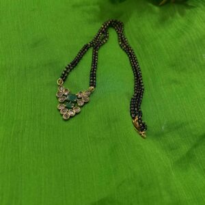 Designer Mangalsutra with Green Kundan Pendant